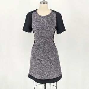 List Tweed Sheath A Line Dress Black S preppy Business casual classic fall